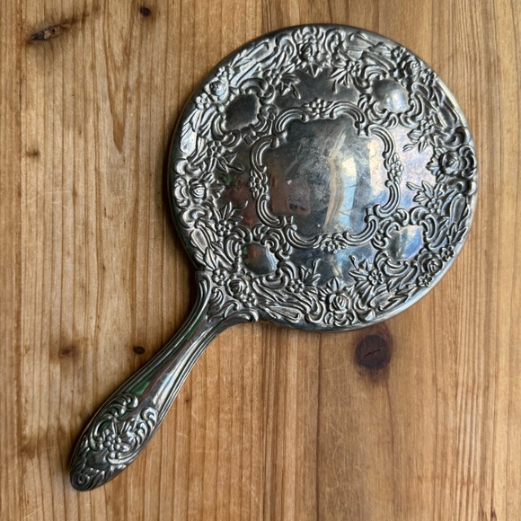 Source Unknown Other - Vintage Sterling Silver plated Hand Vanity Mirror Antique